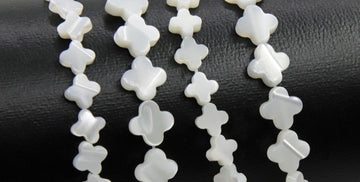 Mother of Pearl Clover 6 mm Beads, 5 Pc Shell Small Dainty Quatrefoil Beads #906, Side to Side Holes, 8 mm Beads